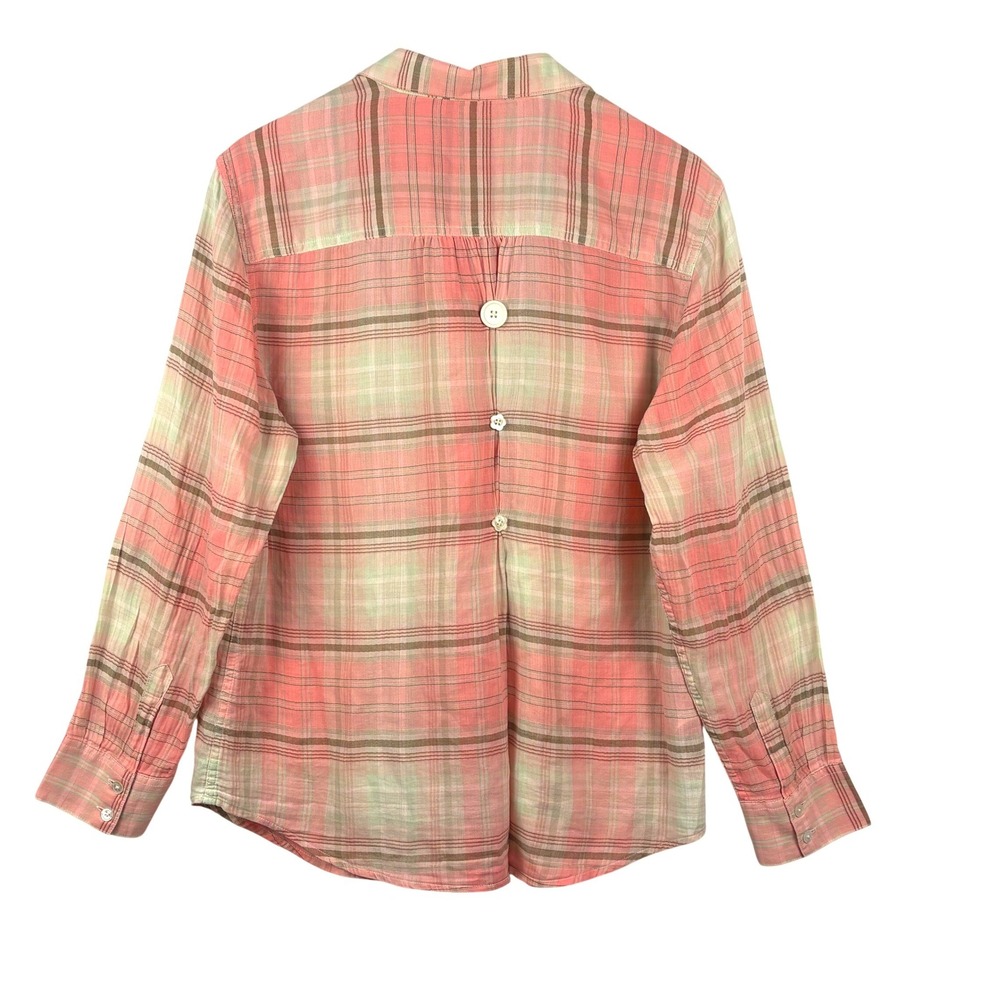 Tommy Bahama Women Cotton Button Down Shirt Sz L Pink Plaid Beach Coastal Spring